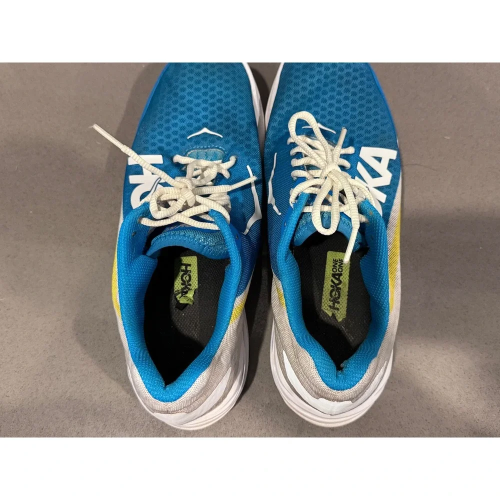 Hoka One One Rocket X Mens 10.5 Womens 11.5 Blue White Carbon Road Running Shoes